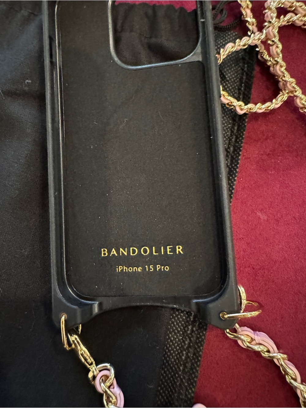 Bandolier Pink Croc-Embossed iPhone 15 Pro Crossbody Case with Gold Chain - Picture 3 of 5